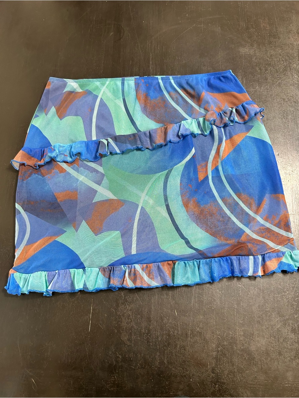 PrettyLittleThing Blue Multi-Color Abstract Ruffle Mini Skirt